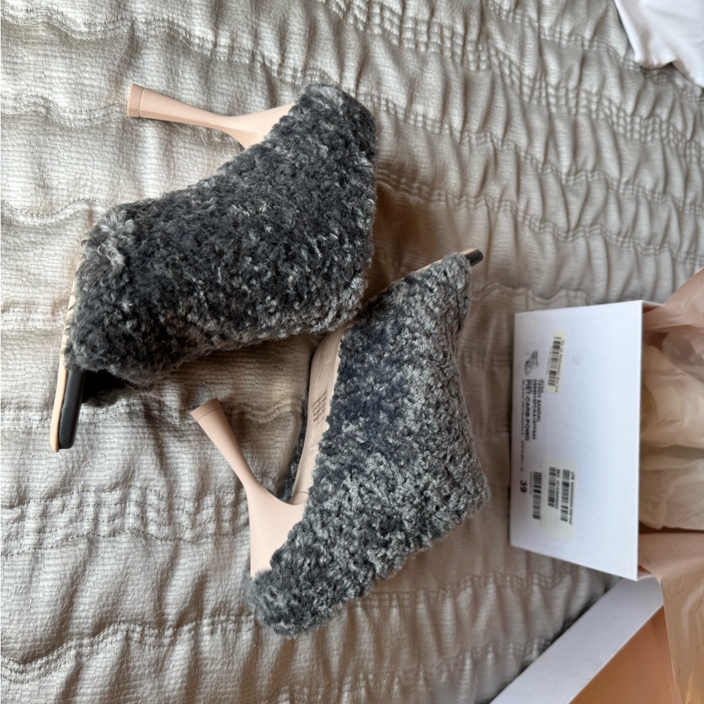 New! Agl Gray High-Heeled Mules with Fluffy Texture size 39EU/8.5US - Picture 3 of 7